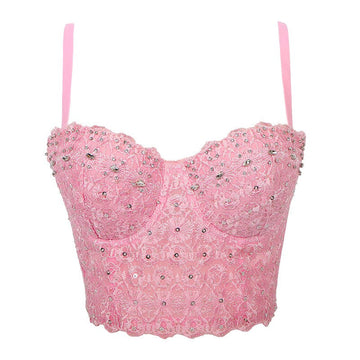 Novalie Rhinestone Corset Style Cropped Top - SunsetFashionLA